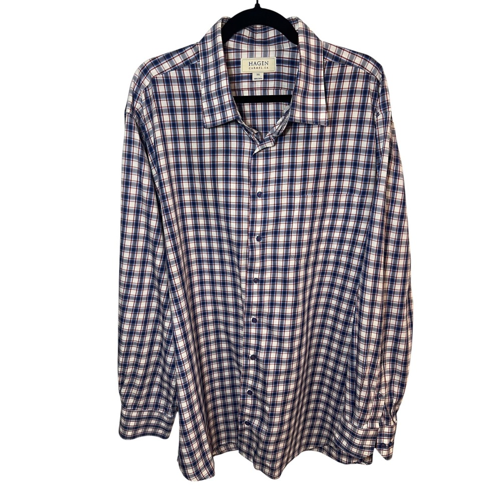 Hagen Carmel CA Plaid Cotton Preppy Button Down Shirt Blue Red Check Dadcore 3XL
